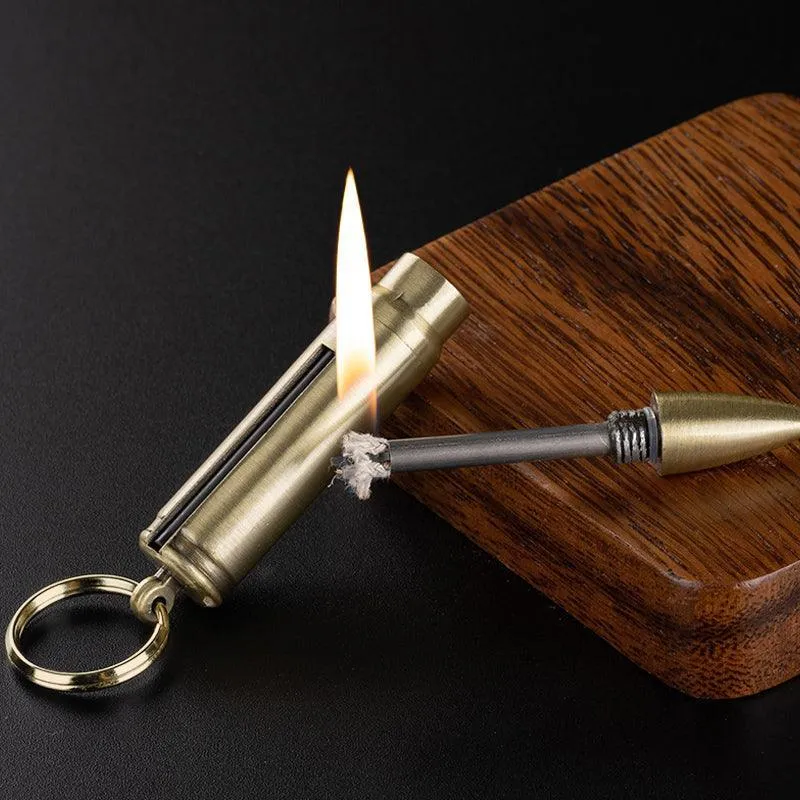 Waterproof Fire Starter Lighter Match Keychain Survival Camping Metal Bullet