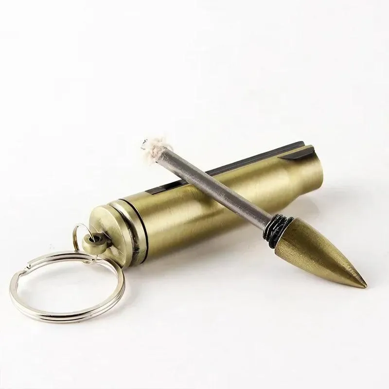 Waterproof Fire Starter Lighter Match Keychain Survival Camping Metal Bullet