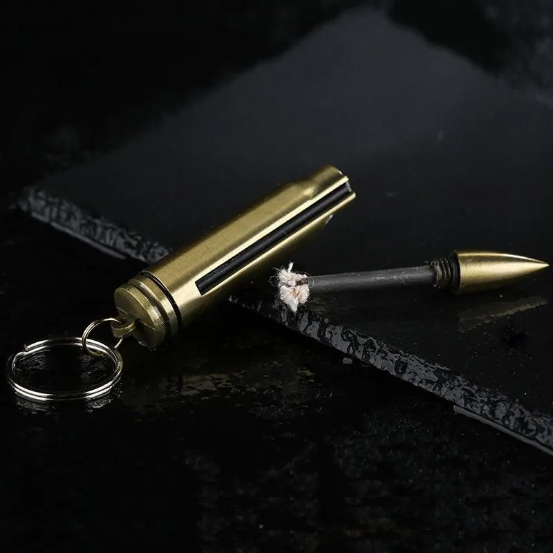 Waterproof Fire Starter Lighter Match Keychain Survival Camping Metal Bullet
