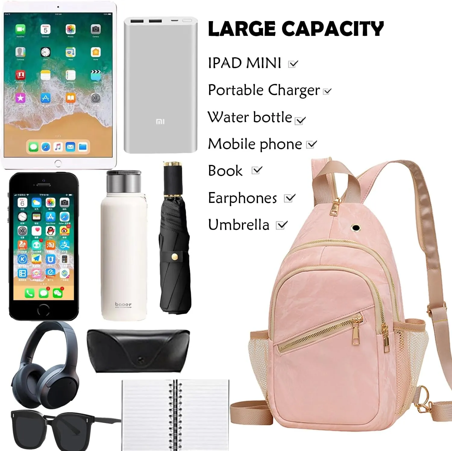 Waterproof Sling Backpack Crossbody Shoulder Bag for Women Men, Crossbody Bag Casual Daypack Travel Hiking Adjustable Chest Bag