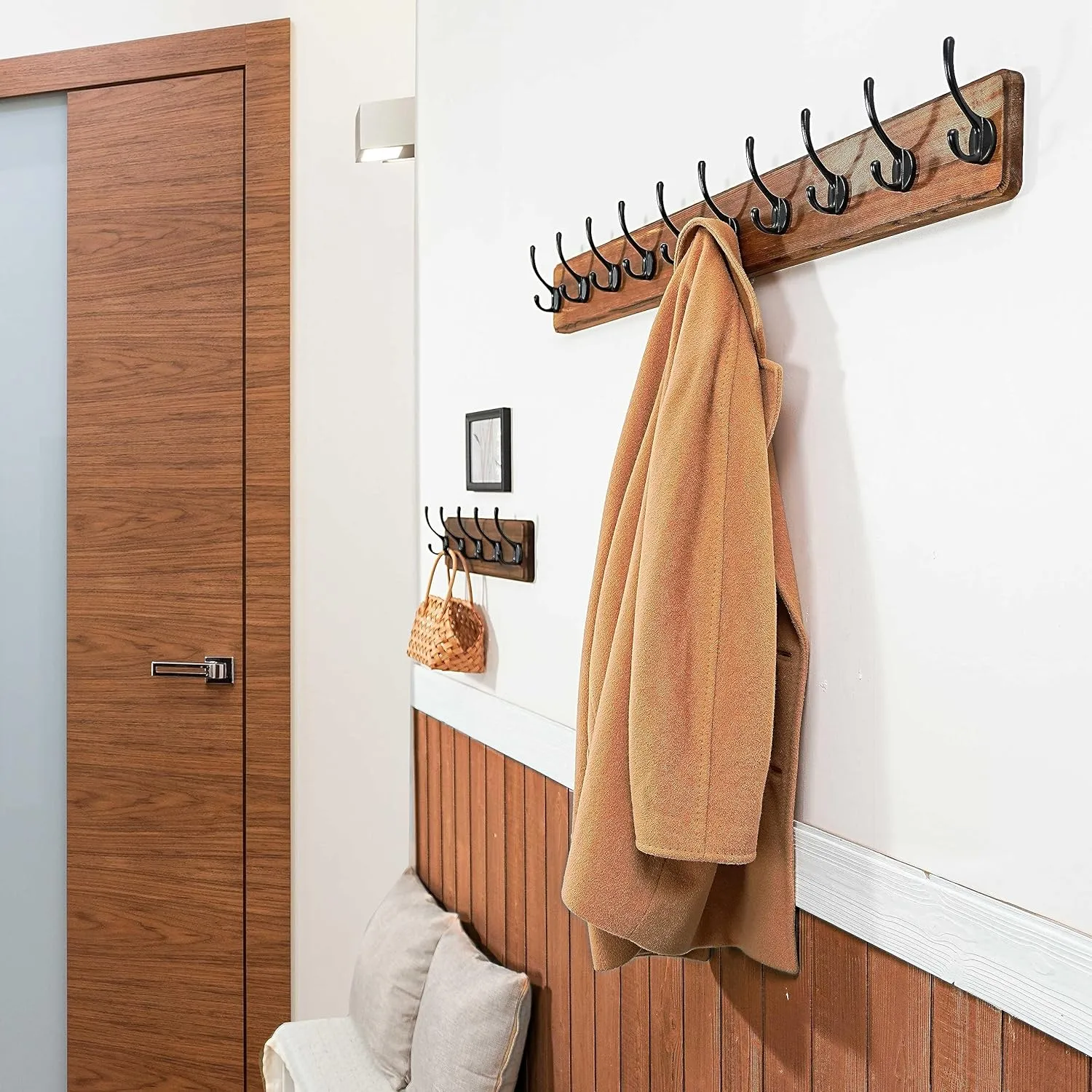 WEBI Coat Rack Wall Mount,10 Hooks,38 9/16" Long Coat Hooks Wall Mounted Rustic,16" Hole to Hole,Wood Coat Hanger Wall,Hook Rack Hooks for Hanging Coats,Jacket,Clothes,Hats,2 Packs