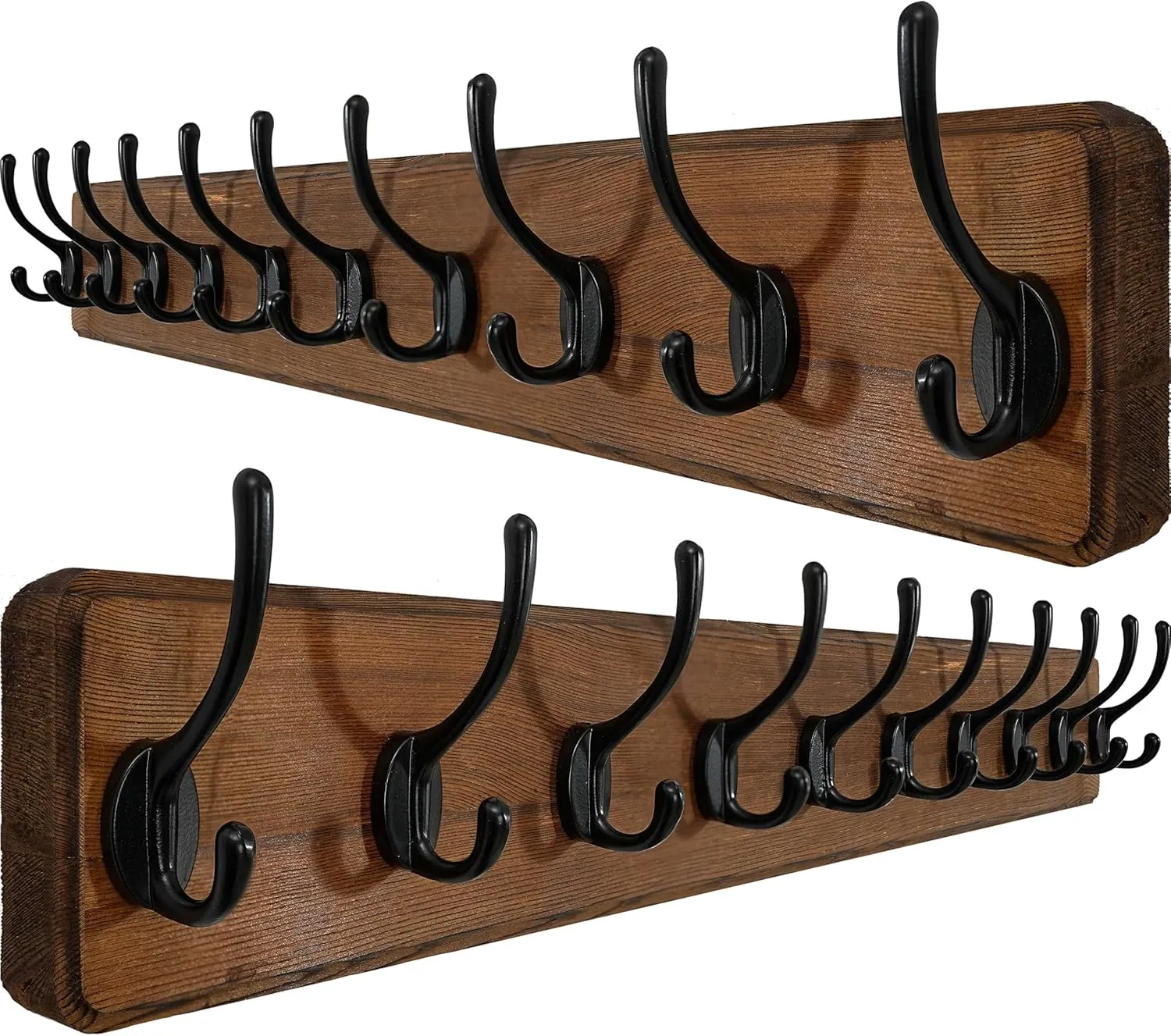 WEBI Coat Rack Wall Mount,10 Hooks,38 9/16" Long Coat Hooks Wall Mounted Rustic,16" Hole to Hole,Wood Coat Hanger Wall,Hook Rack Hooks for Hanging Coats,Jacket,Clothes,Hats,2 Packs