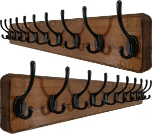 WEBI Coat Rack Wall Mount,10 Hooks,38 9/16" Long Coat Hooks Wall Mounted Rustic,16" Hole to Hole,Wood Coat Hanger Wall,Hook Rack Hooks for Hanging Coats,Jacket,Clothes,Hats,2 Packs