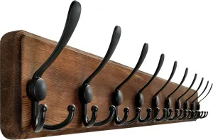 WEBI Coat Rack Wall Mount,38 9/16" Long,10 Hooks,Coat Hooks Wall Mounted,Coat Hanger Wall,Wood Hook Rack Rail,Triple Hooks for Hanging Coats,Clothes,Jacket,Brown