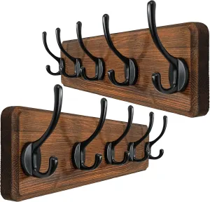 WEBI Coat Rack Wall Mount,Coat Hooks Wall Mounted,16" Hole to Hole,Rustic Large Coat Hanger Wall Hook Rack,5 Hooks for Hanging Coats,Hats,Jacket,Clothes,2 Packs