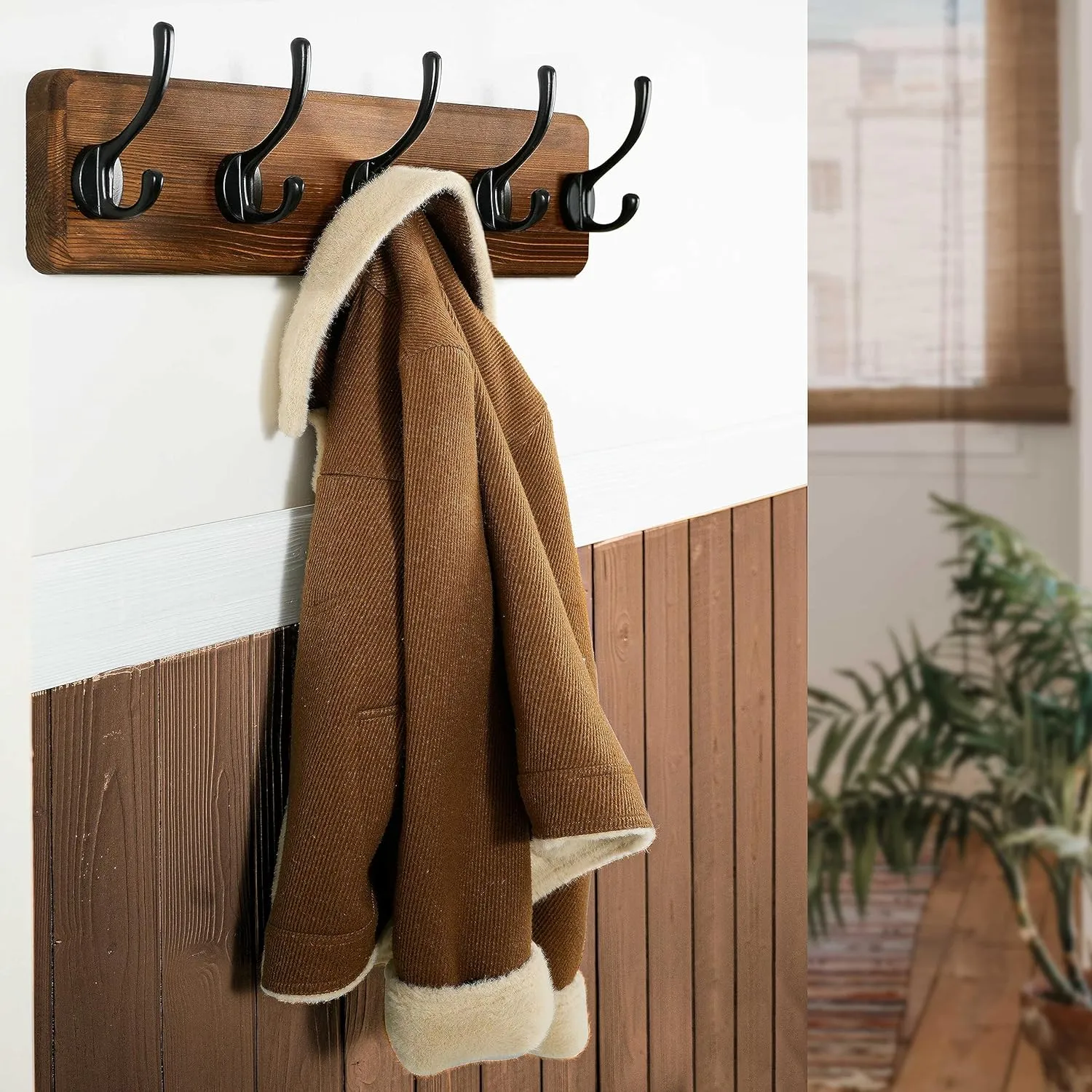 WEBI Coat Rack Wall Mount,Coat Hooks Wall Mounted,16" Hole to Hole,Rustic Large Coat Hanger Wall Hook Rack,5 Hooks for Hanging Coats,Hats,Jacket,Clothes,2 Packs