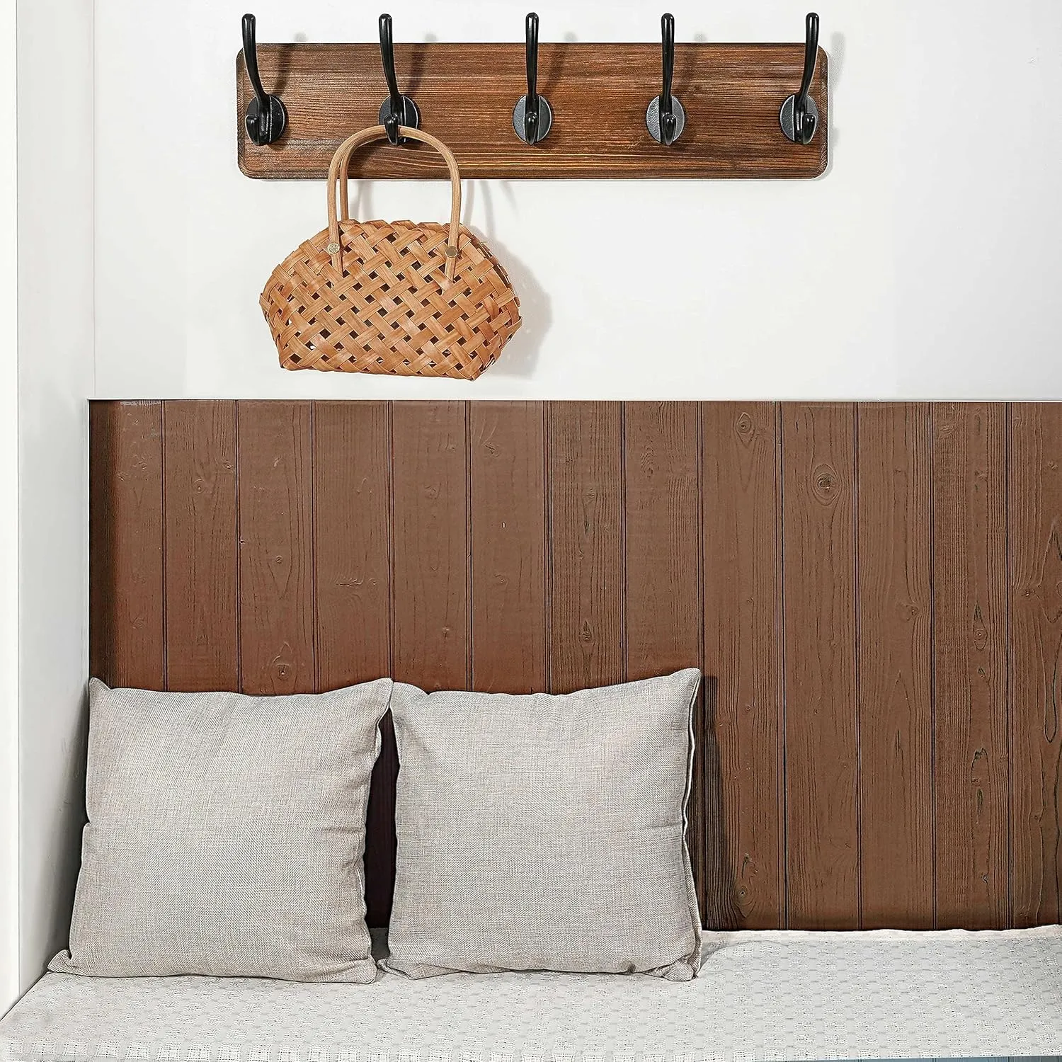 WEBI Coat Rack Wall Mount,Coat Hooks Wall Mounted,16" Hole to Hole,Rustic Large Coat Hanger Wall Hook Rack,5 Hooks for Hanging Coats,Hats,Jacket,Clothes,2 Packs