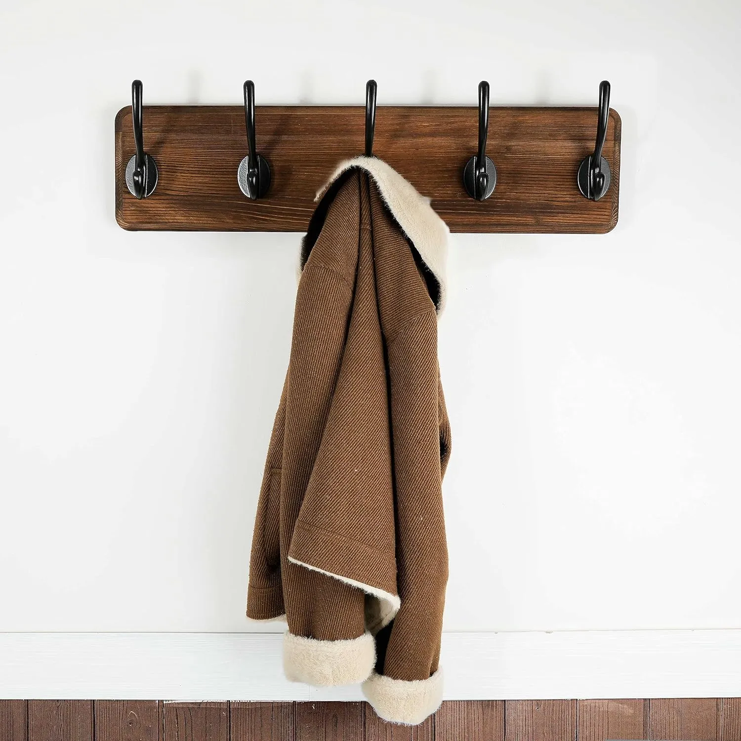 WEBI Coat Rack Wall Mount,Coat Hooks Wall Mounted,16" Hole to Hole,Rustic Large Coat Hanger Wall Hook Rack,5 Hooks for Hanging Coats,Hats,Jacket,Clothes,2 Packs
