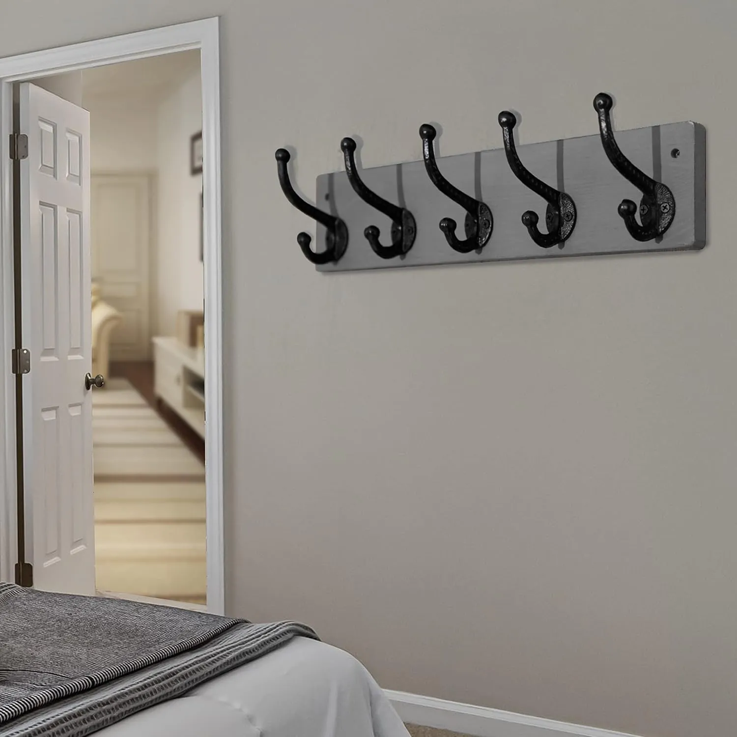 WEBI Rustic Coat Rack Wall Mount,5 Cast Iron Coat Hooks Wall Mounted Coat Hanger,Heavy Duty Vintage Hooks for Hanging Coats,Clothes,Jacket,Grey