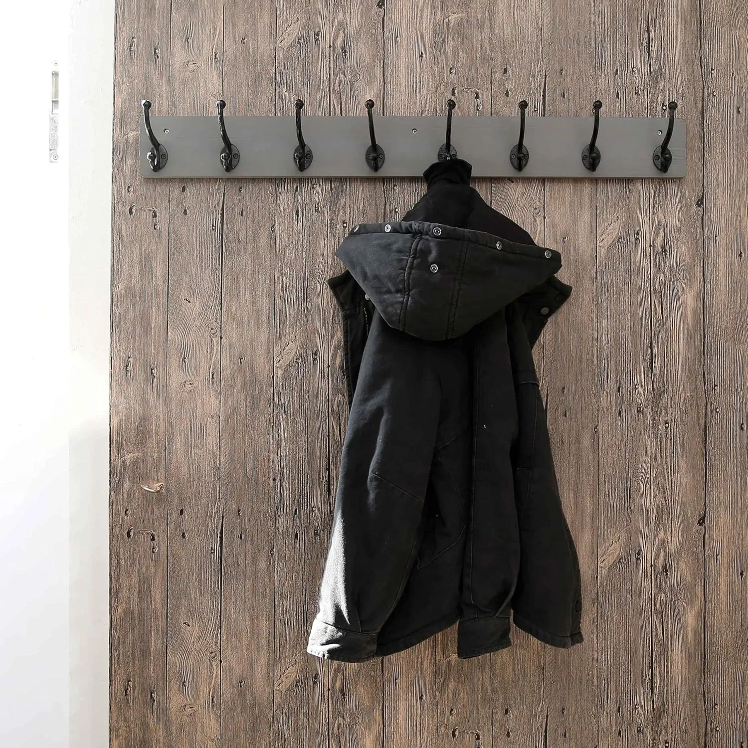 WEBI Rustic Coat Rack Wall Mount,5 Cast Iron Coat Hooks Wall Mounted Coat Hanger,Heavy Duty Vintage Hooks for Hanging Coats,Clothes,Jacket,Grey