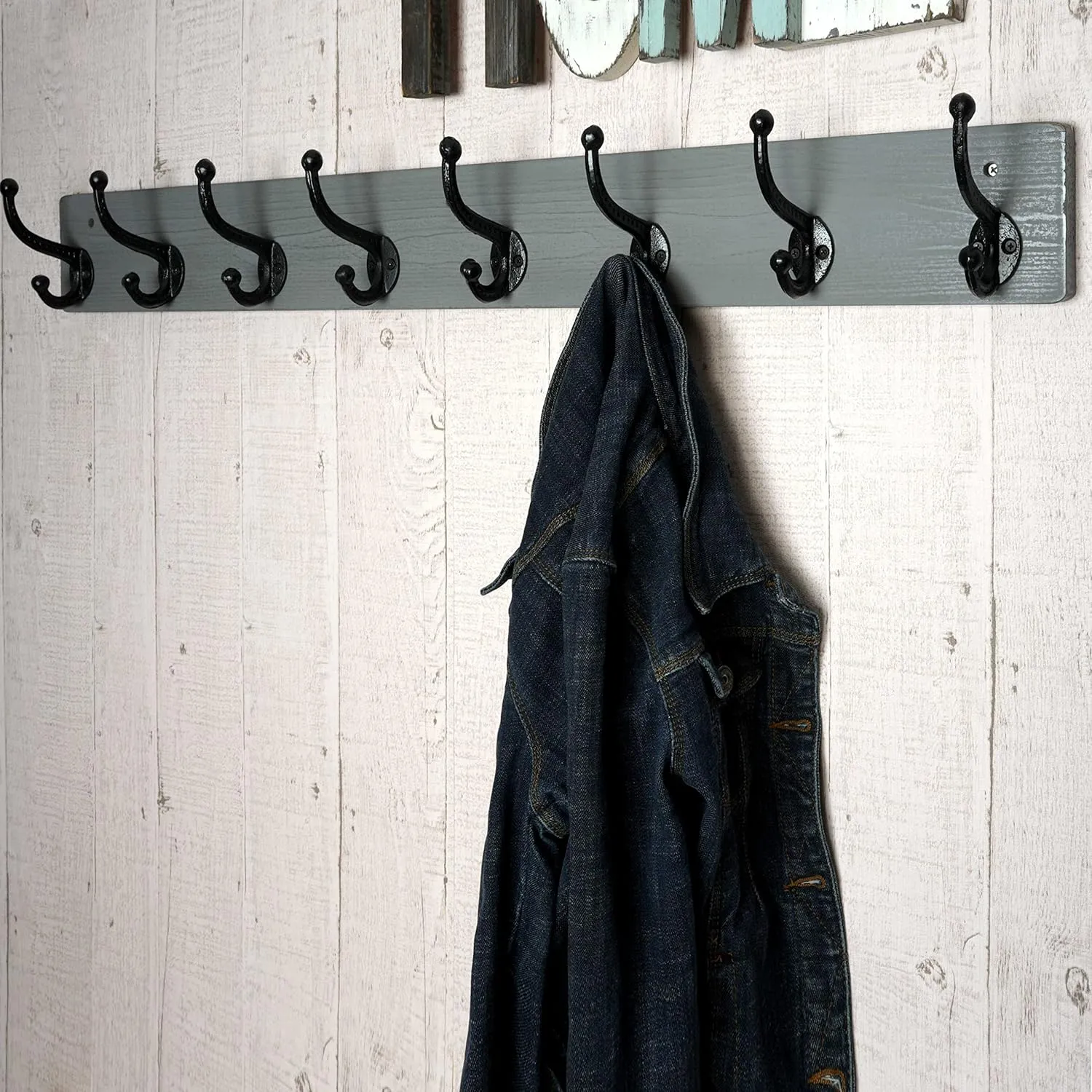 WEBI Rustic Coat Rack Wall Mount,5 Cast Iron Coat Hooks Wall Mounted Coat Hanger,Heavy Duty Vintage Hooks for Hanging Coats,Clothes,Jacket,Grey
