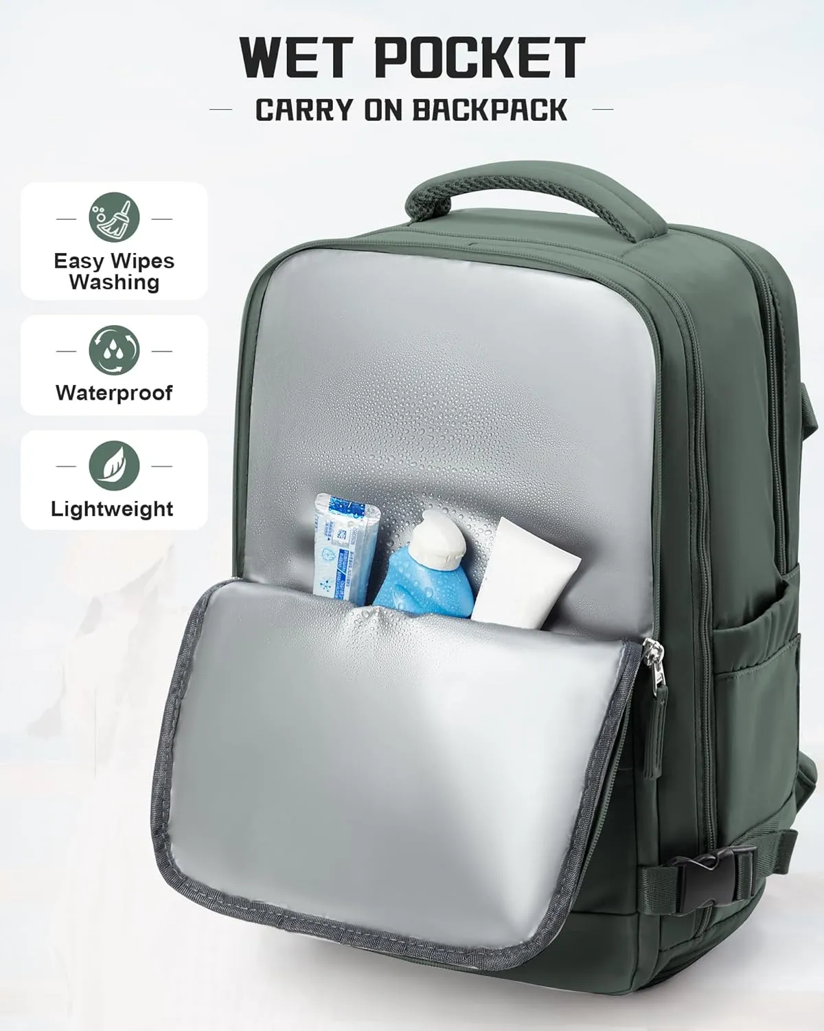 wepadre Travel Backpack Carry on Flight Approved Carry on Backpack for Airplanes Personal Item Travel Bag 18x14x8 Inches Traveling Backpack for Men Women Airback Backpack Mochila de Viaje Olive Green