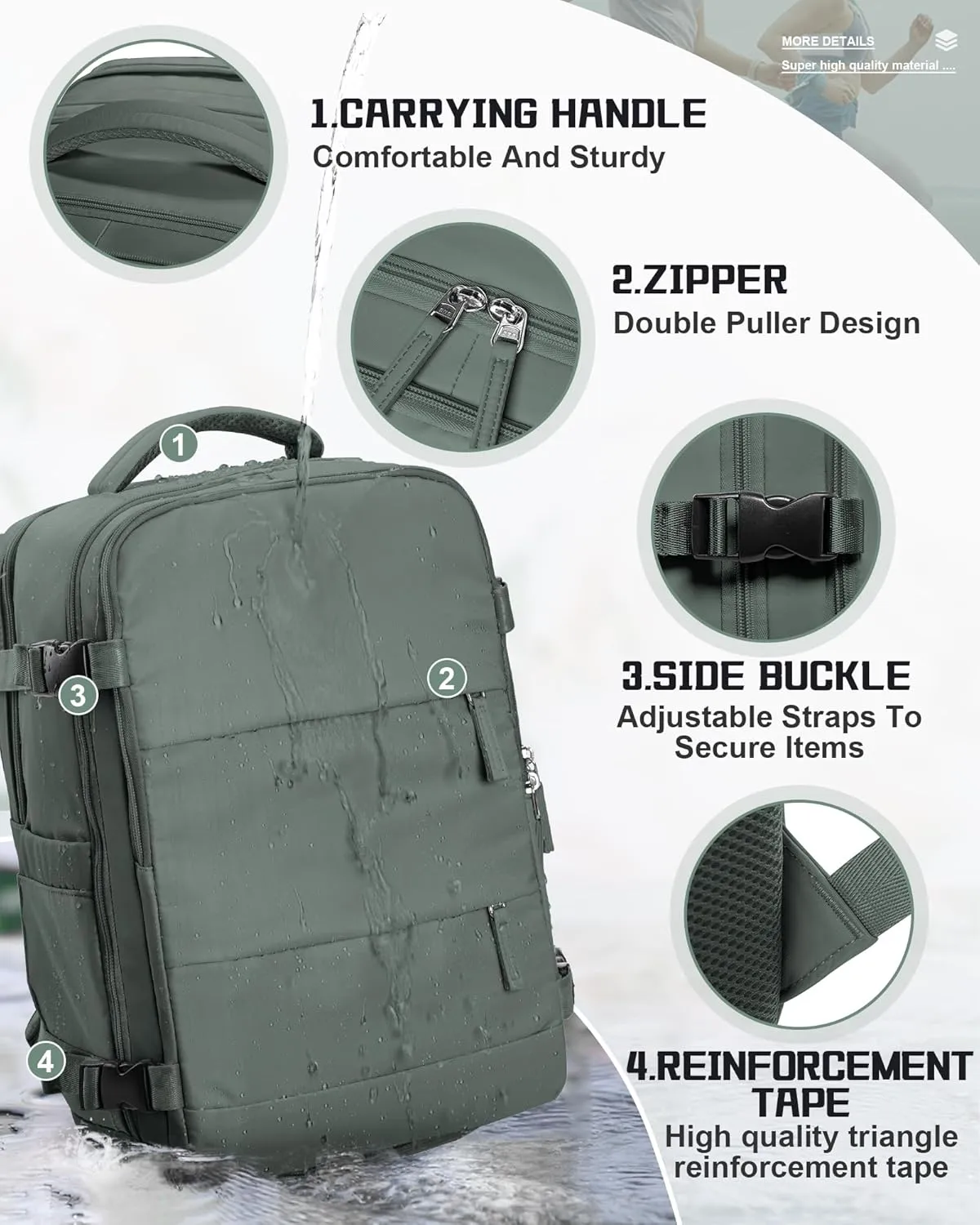 wepadre Travel Backpack Carry on Flight Approved Carry on Backpack for Airplanes Personal Item Travel Bag 18x14x8 Inches Traveling Backpack for Men Women Airback Backpack Mochila de Viaje Olive Green
