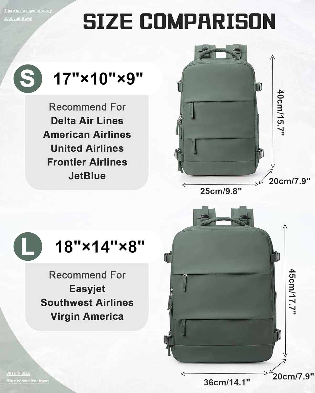 wepadre Travel Backpack Carry on Flight Approved Carry on Backpack for Airplanes Personal Item Travel Bag 18x14x8 Inches Traveling Backpack for Men Women Airback Backpack Mochila de Viaje Olive Green