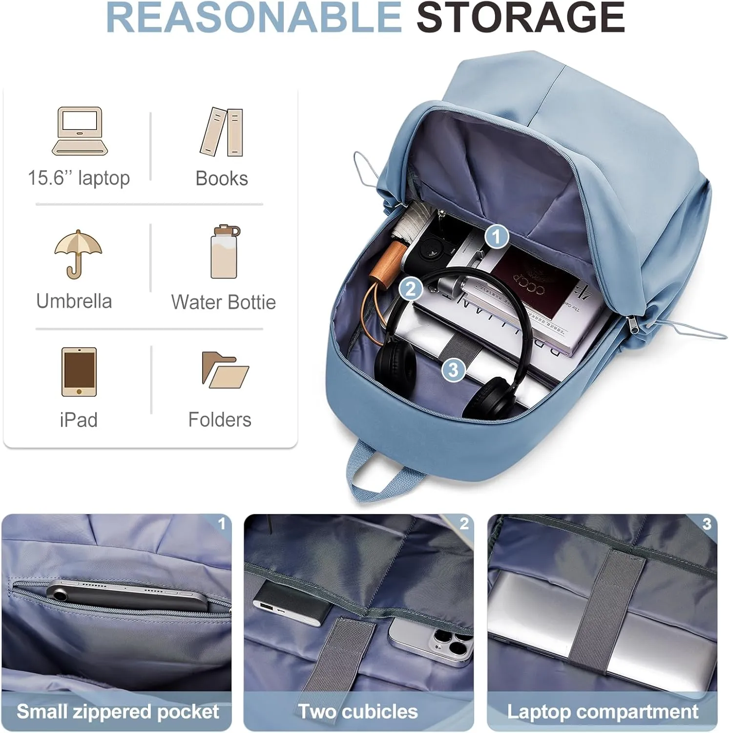 weradar Backpacks For School Waterproof Simple Middle School Bag Casual College Backpack For Women Men Aesthetic Bookbag For Girls Boys(Blue)