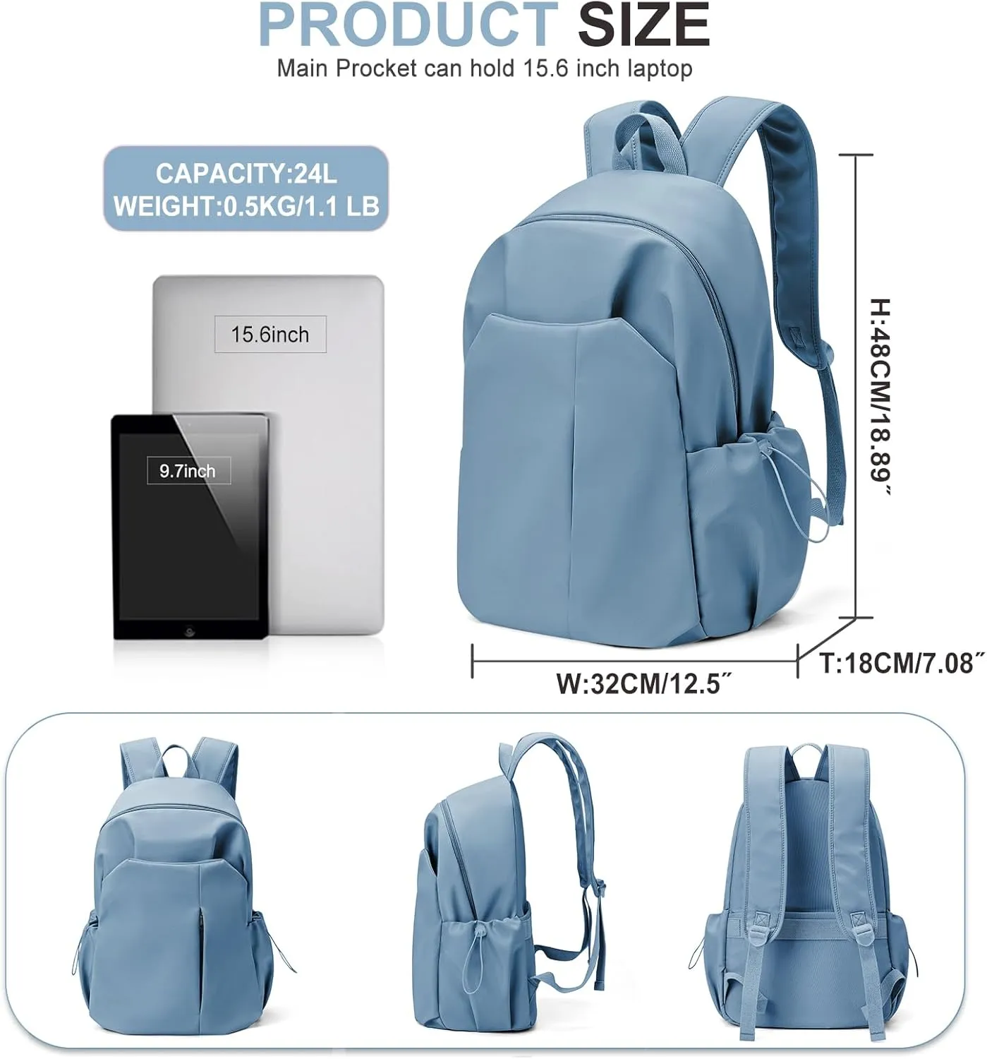 weradar Backpacks For School Waterproof Simple Middle School Bag Casual College Backpack For Women Men Aesthetic Bookbag For Girls Boys(Blue)