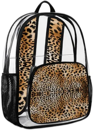 Wild Animal Leopard Print Clear Backpack Heavy Duty PVC Transparent Backpack with Reinforced Strap for College Workplace