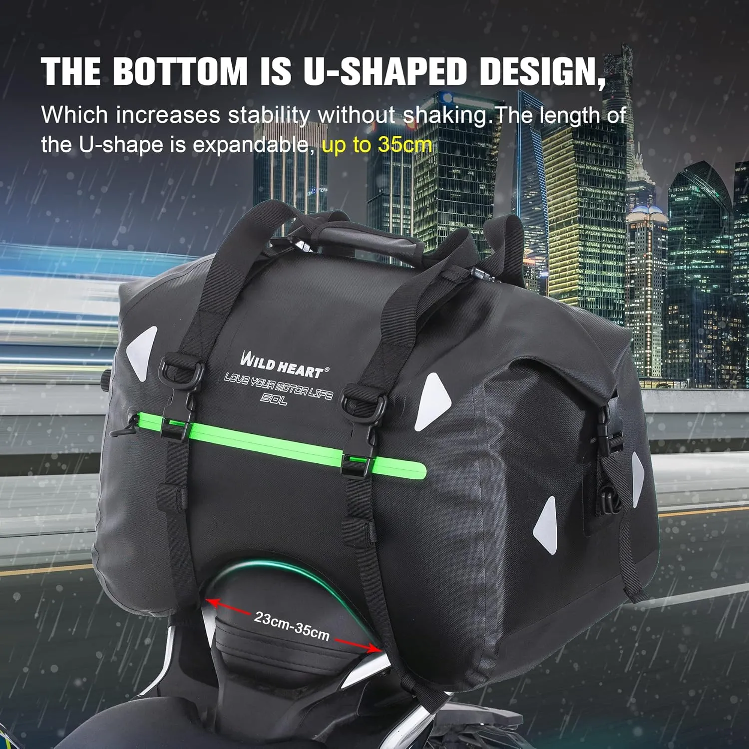 WILD HEART Dry Motorcycle Tail bag 70L/50L With Rope Straps and Inner Pocket Waterproof PVC 500D for Travel,Motorcycle and so on