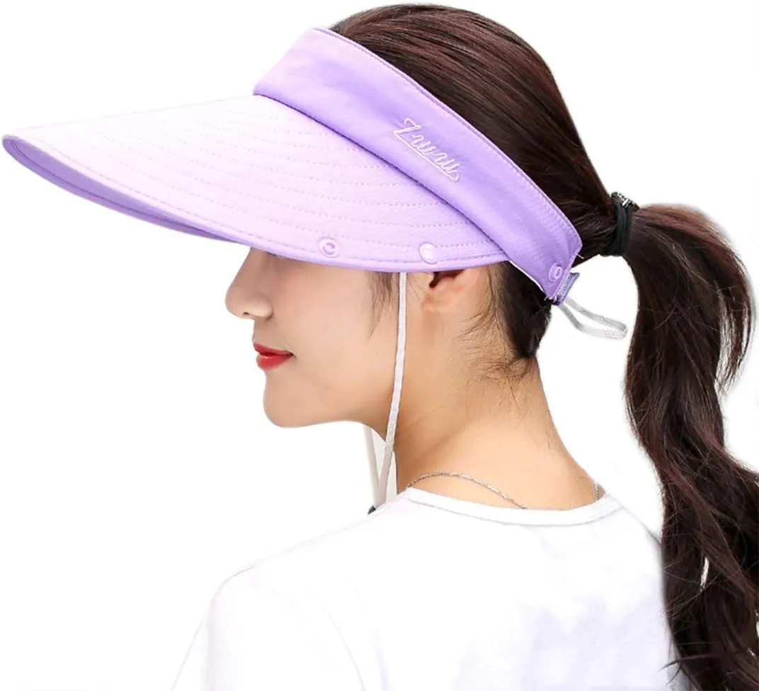 Women Sun Wide Brim UV Protection Fishing Hats Foldable Ponytail Summer Hat with Detachable Flap