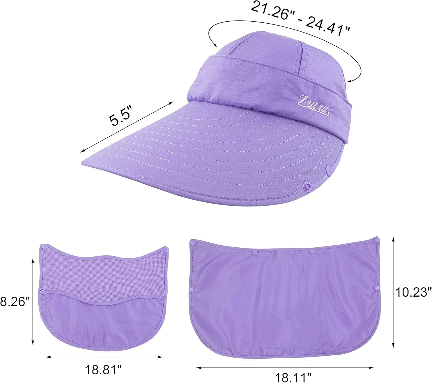 Women Sun Wide Brim UV Protection Fishing Hats Foldable Ponytail Summer Hat with Detachable Flap