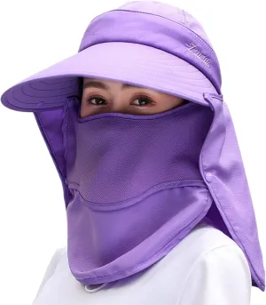 Women Sun Wide Brim UV Protection Fishing Hats Foldable Ponytail Summer Hat with Detachable Flap