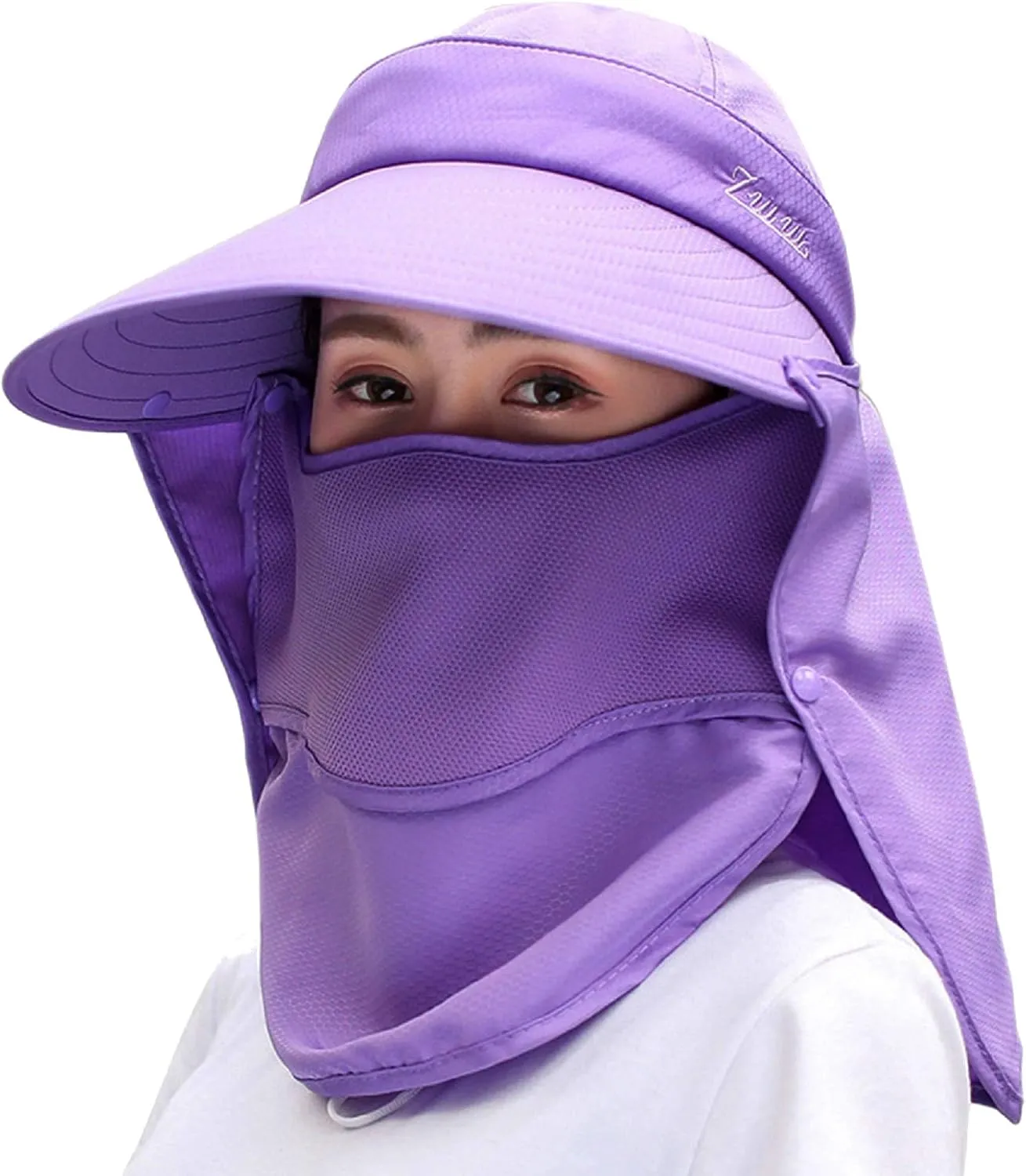 Women Sun Wide Brim UV Protection Fishing Hats Foldable Ponytail Summer Hat with Detachable Flap