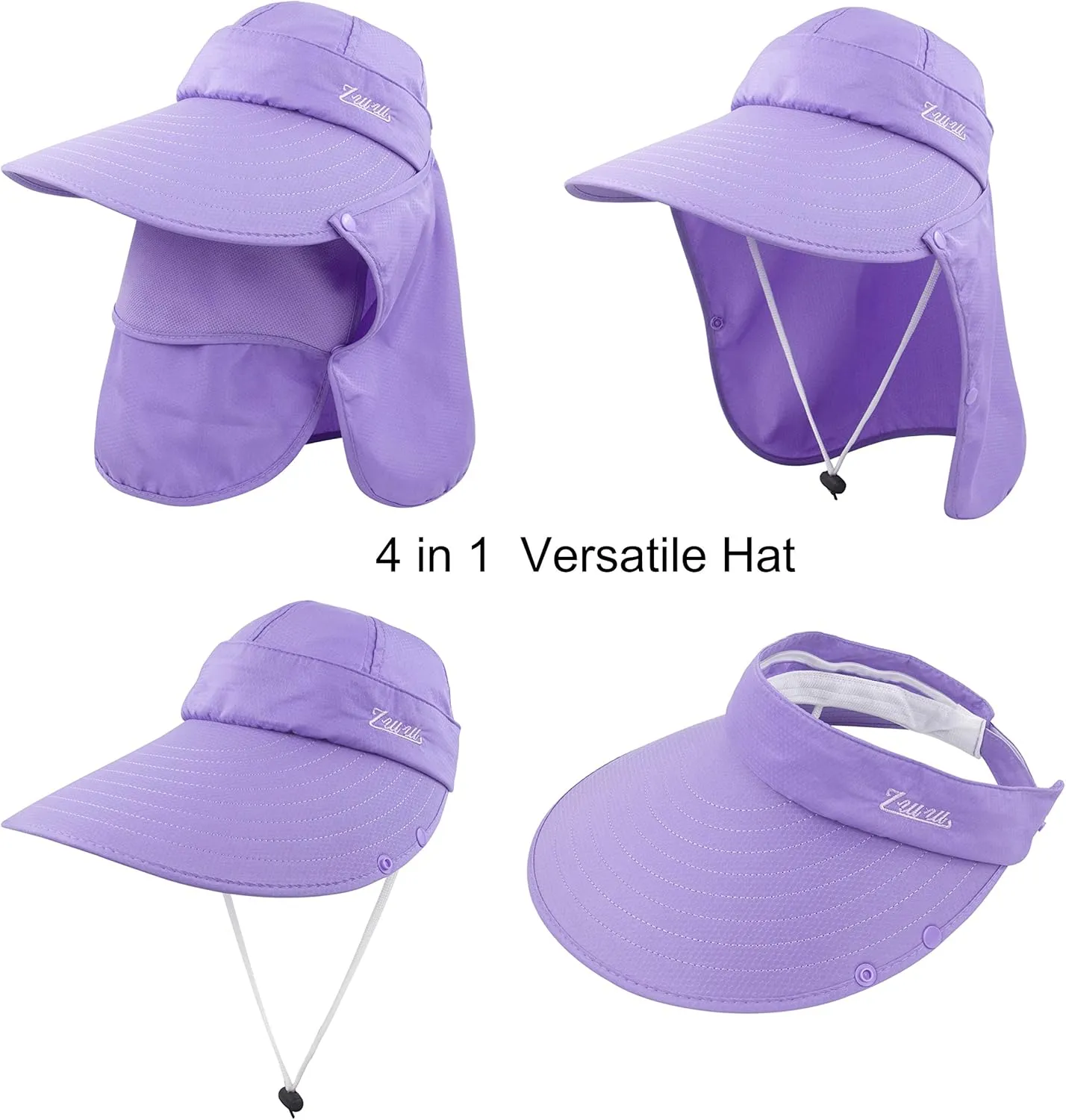 Women Sun Wide Brim UV Protection Fishing Hats Foldable Ponytail Summer Hat with Detachable Flap