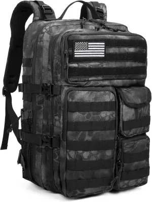 Wotony Tactical Backpack - Military waterproof backpack with multiple pockets and tactical gear for the outdoors (Camouflage Black, 45L)