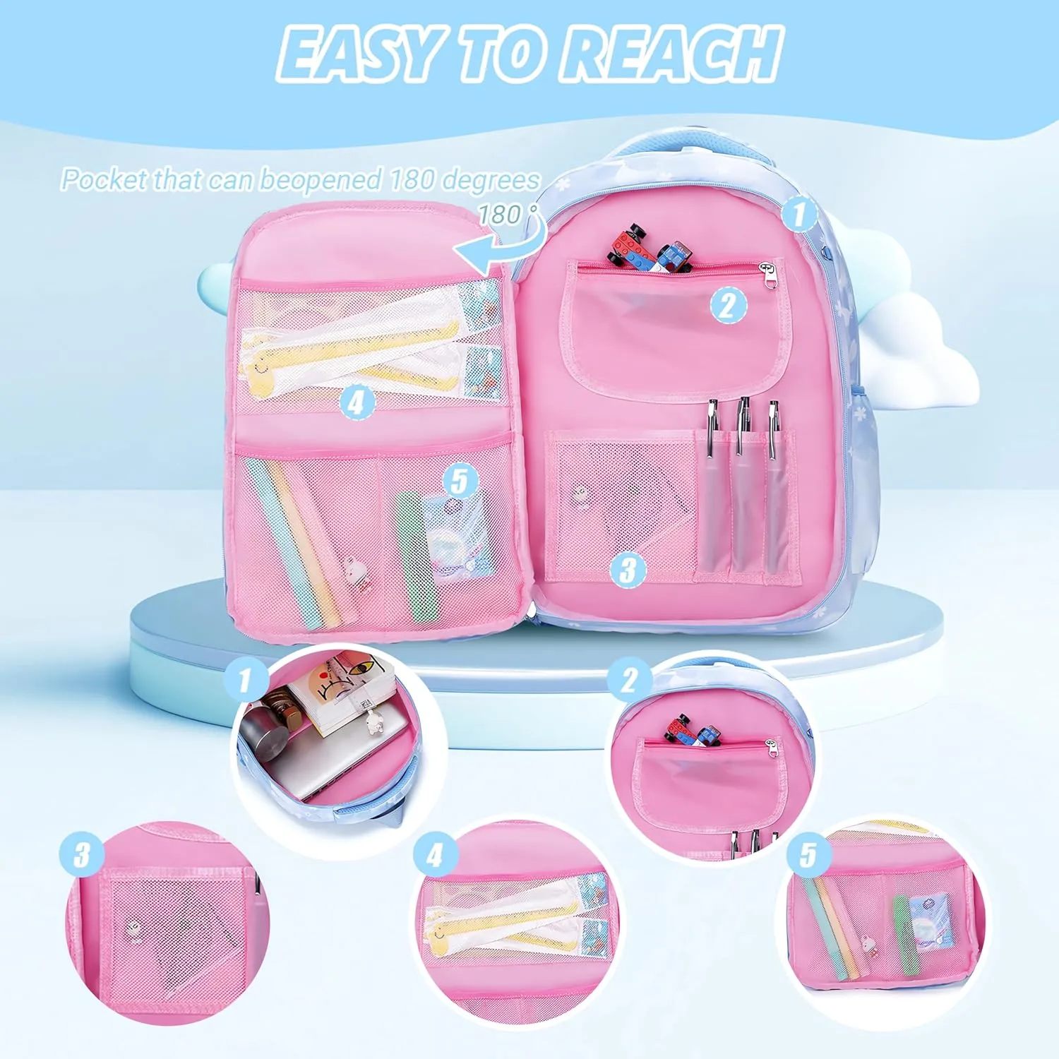 Wraifa Girls Backpack and Lunch Box Set - Sequin Backpack for Girls Elementary School Preschool Princess Kids Bookbag (Lunch Bag Set Blue)