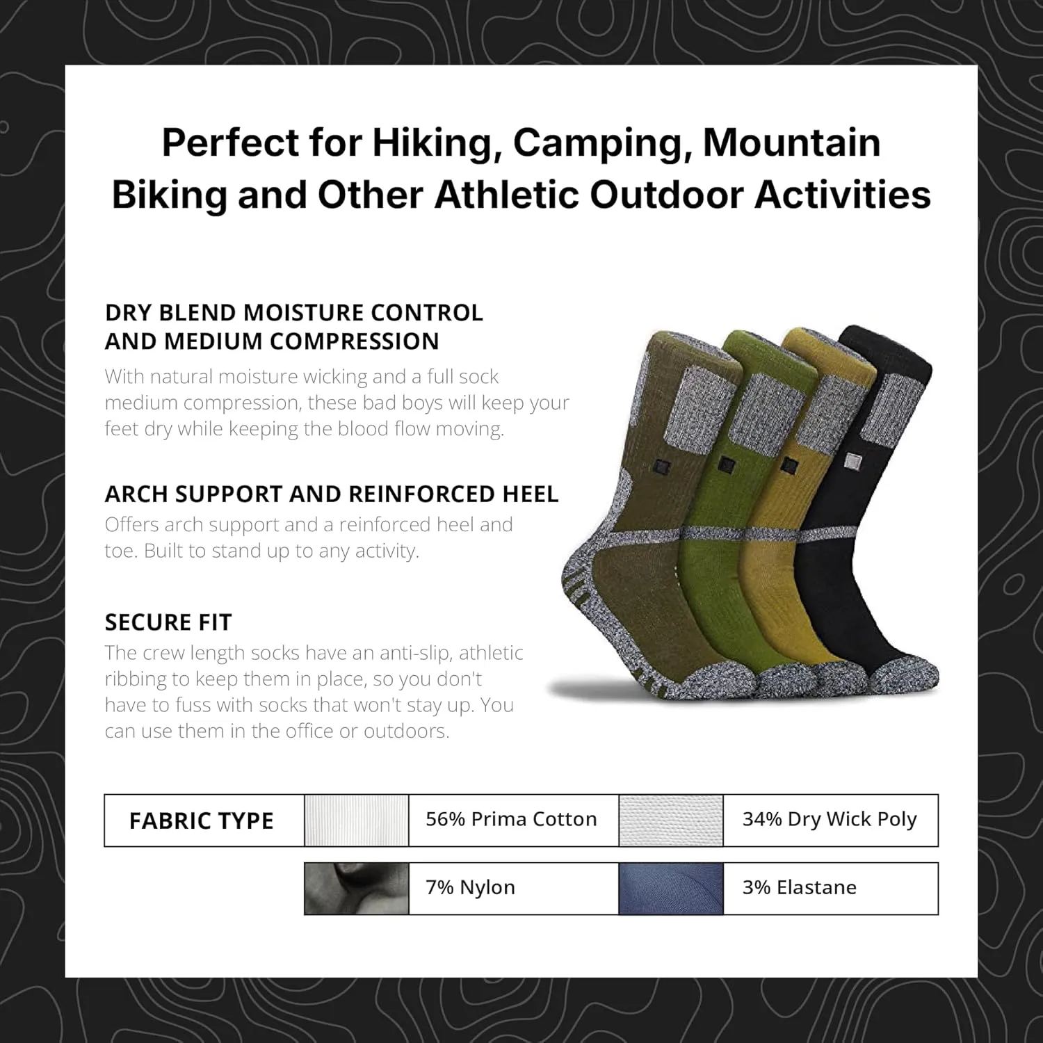 WSX Outdoor & Sports Socks | Lightweight, Medium Compression with Arch Support and Moisture-Wicking | Socks for Men & Women