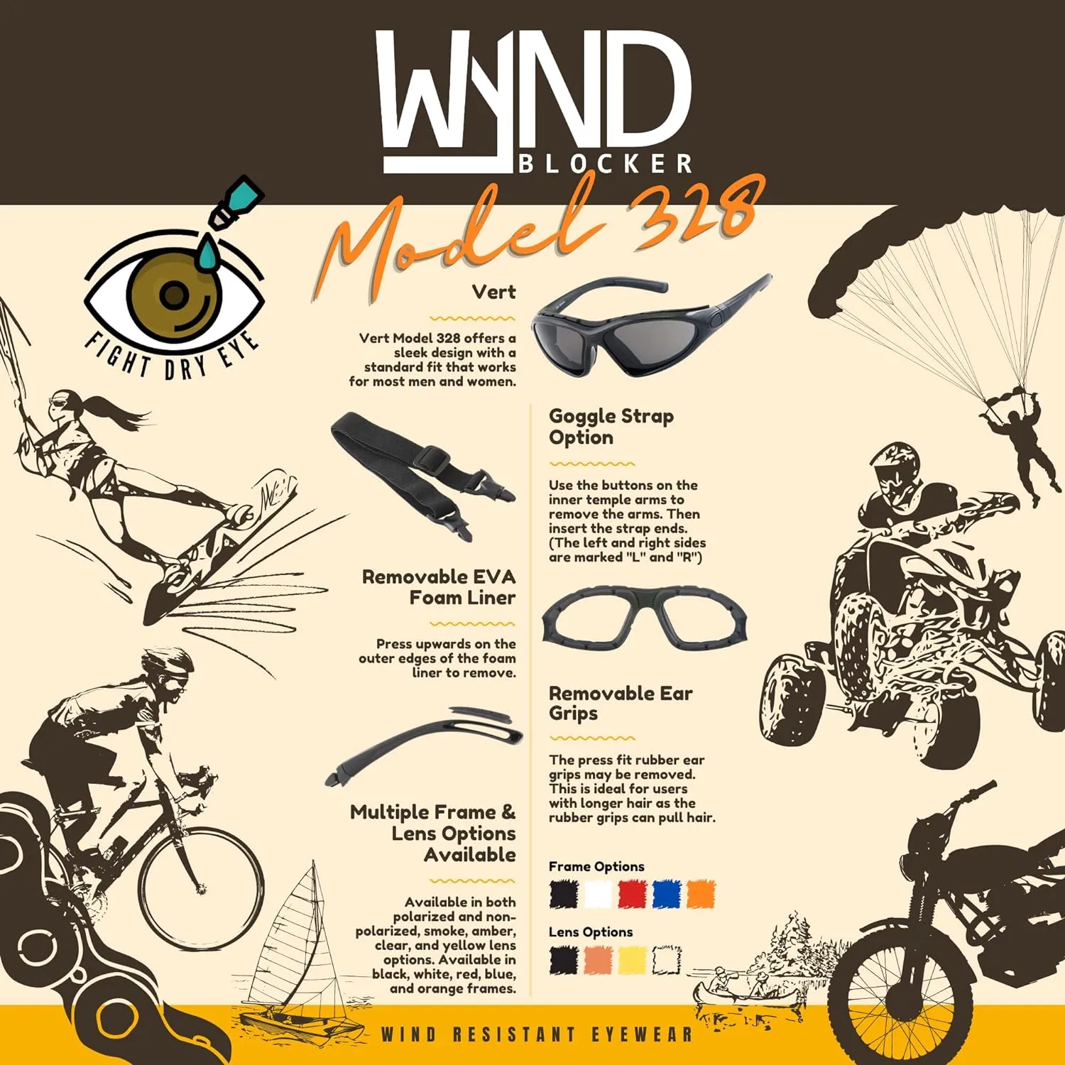 WYND Blocker Vert Motorcycle & Boating Sports Wrap Around Polarized Sunglasses
