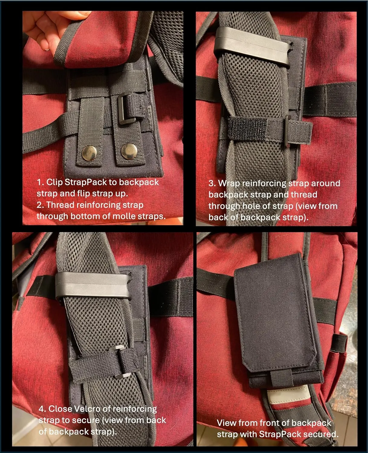 XL StrapPack Two Zipper Clip-On Pouch (Pink) - Travel Wallet, Backpack Pouch, Passport Holder
