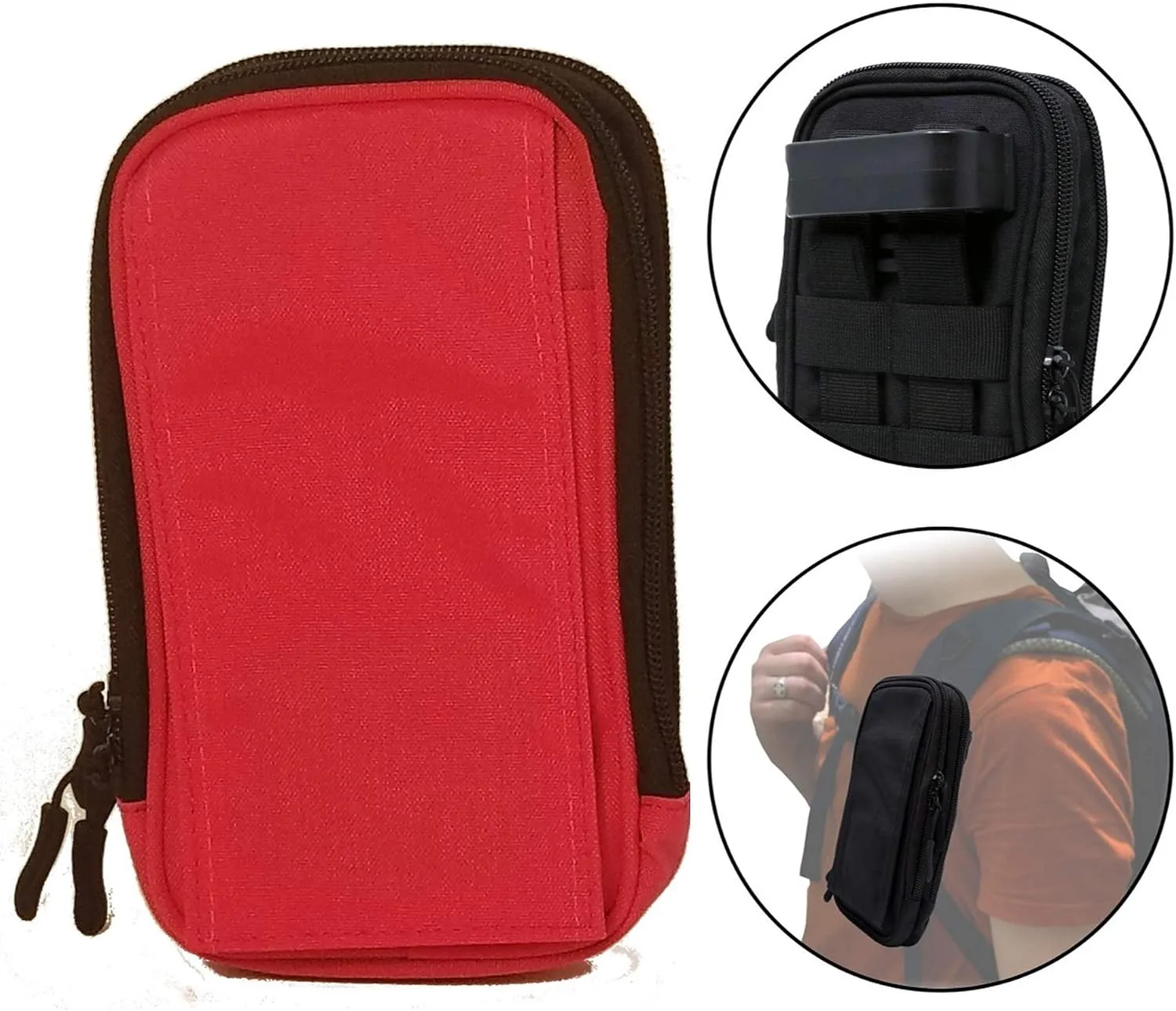 XL StrapPack Two Zipper Clip-On Pouch (Pink) - Travel Wallet, Backpack Pouch, Passport Holder