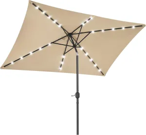 Yaheetech 6.5x10FT Rectangular Patio Umbrella Solar Powered Outdoor Table Market Umbrella with LED Lights & Push Button Tilt & Easy Crank for Garden/Lawn/Beach/Pool/Deck Tan
