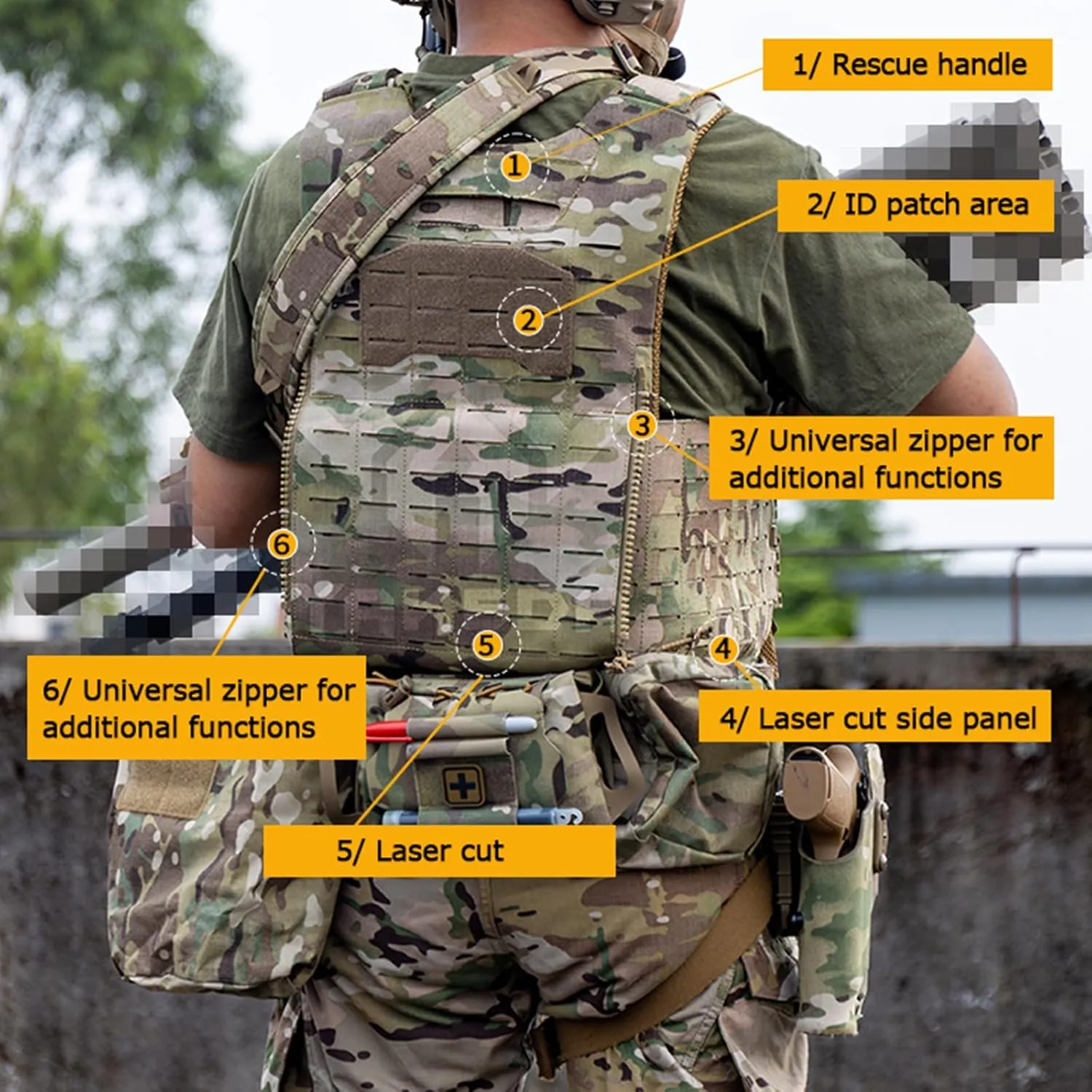 YAKEDA Tactical Weighted Vest With Quick Release Buckle Airsoft Outdoor Vest Back Ziiper Combination with Backpack