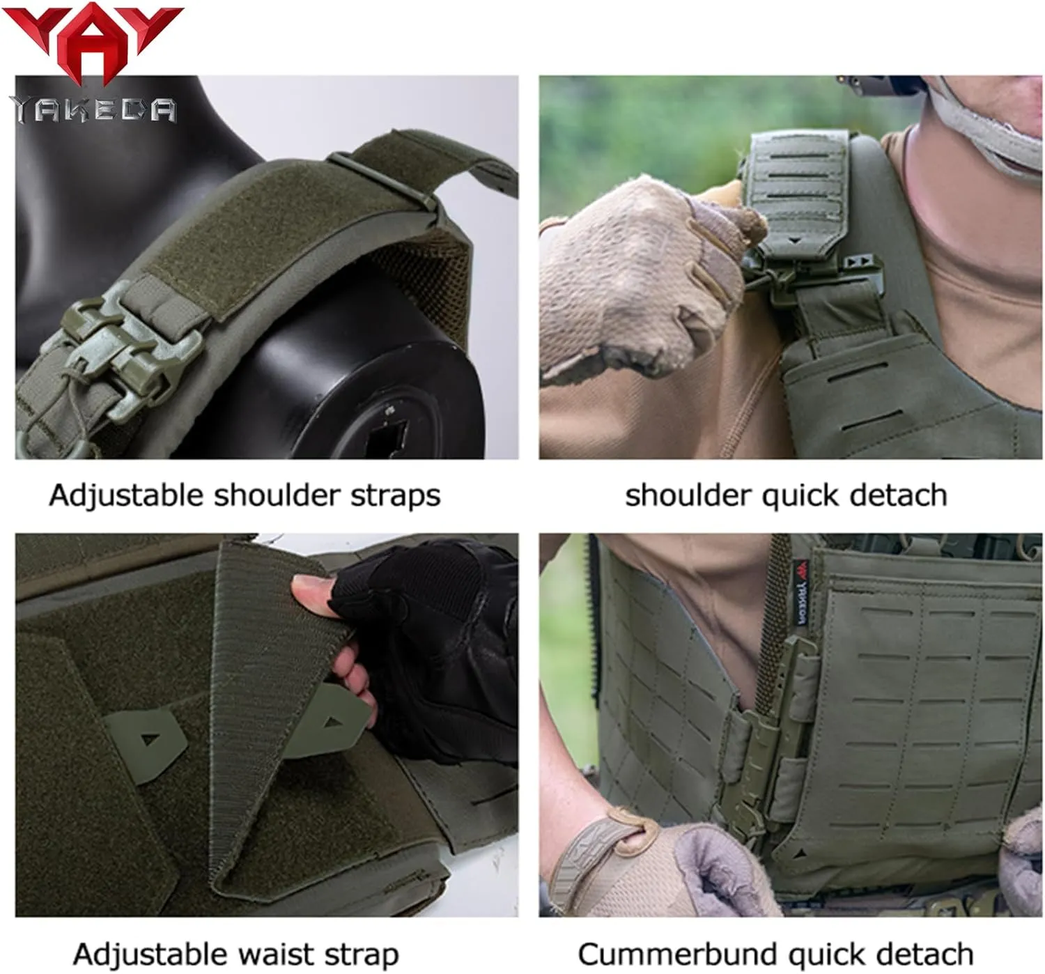 YAKEDA Tactical Weighted Vest With Quick Release Buckle Airsoft Outdoor Vest Back Ziiper Combination with Backpack