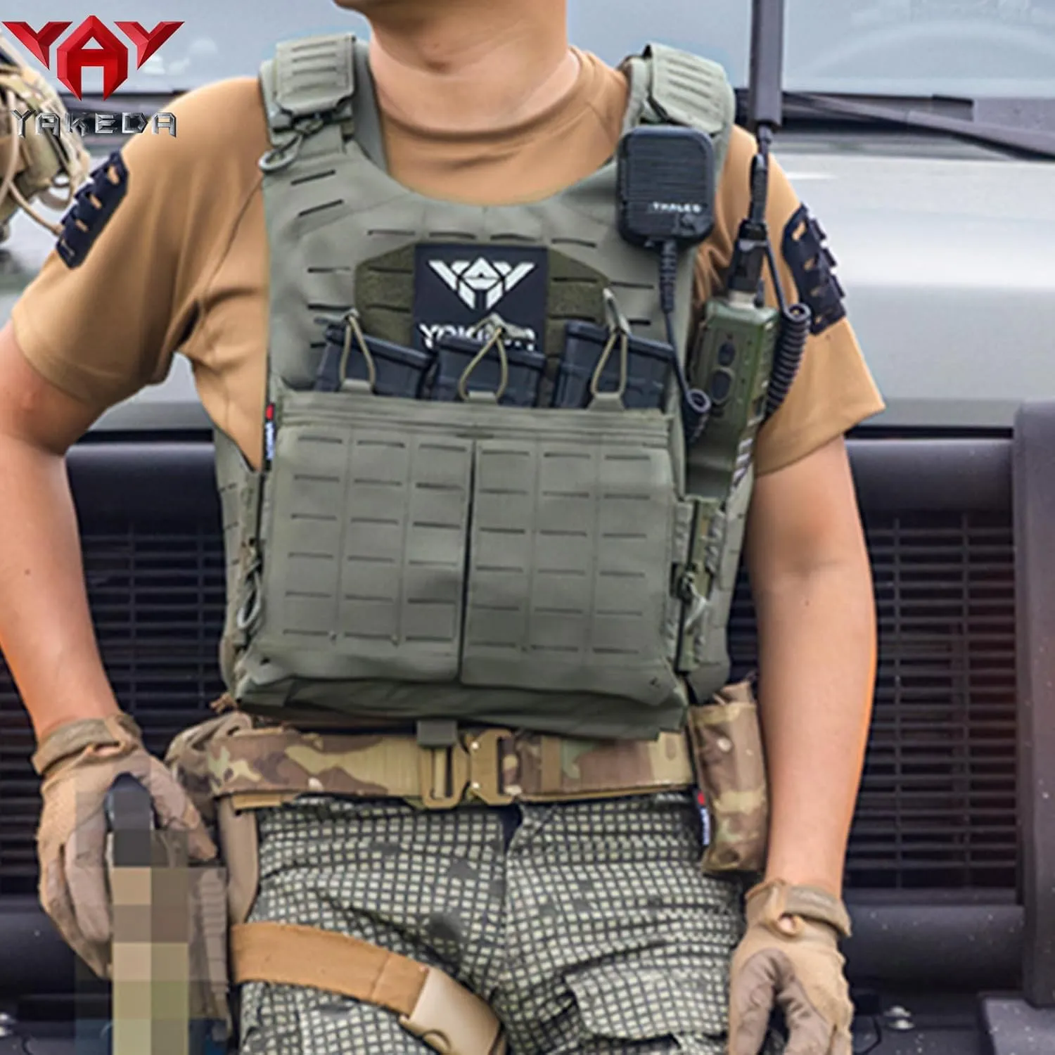 YAKEDA Tactical Weighted Vest With Quick Release Buckle Airsoft Outdoor Vest Back Ziiper Combination with Backpack