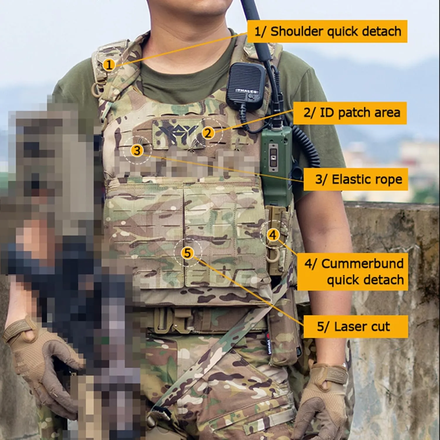 YAKEDA Tactical Weighted Vest With Quick Release Buckle Airsoft Outdoor Vest Back Ziiper Combination with Backpack