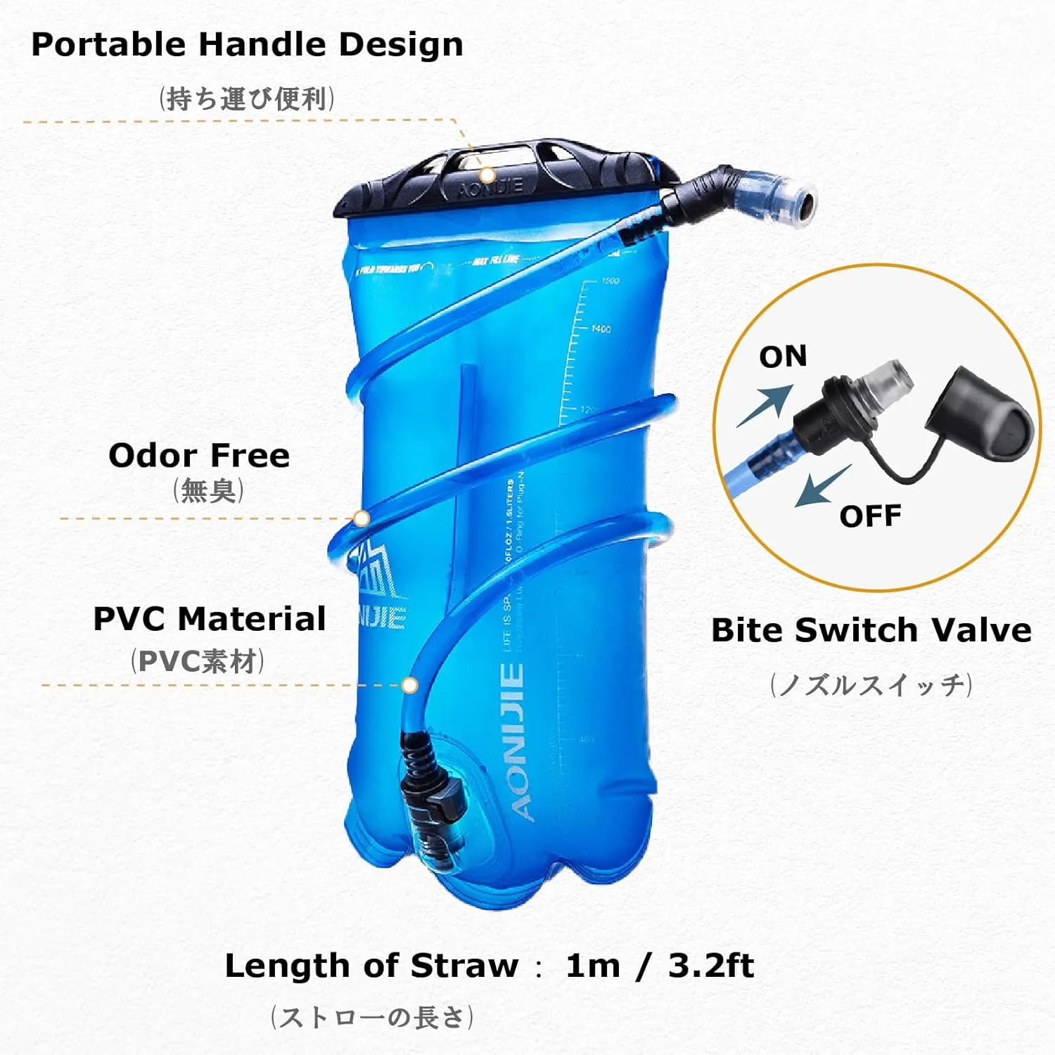 YAPJEB Hydration Bladder BPA Free 1.5L 2L 3L Water Reservoir Water Bladder for Running Hiking Climbing Cycling