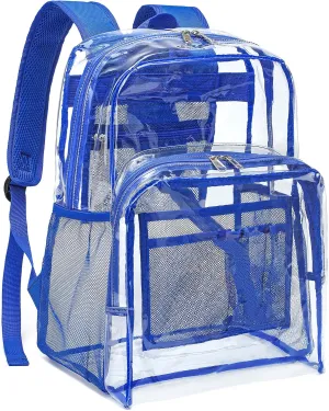 YGR Clear Backpack Heavy Duty PVC Transparent Backpack See Through Large Capacity Multiple Pockets Bookbag for Concert Work Security Travel Festival Blue