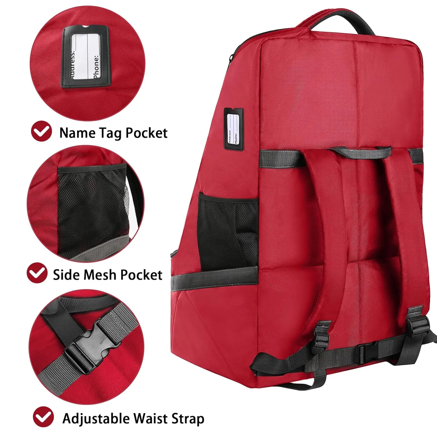 YOREPEK Car Seat Travel Bag, Padded Car Seats Backpack for Air Travel, Heavy Duty Carseat Travel Bag for Airplane, Airport Gate Check Bag (Red)