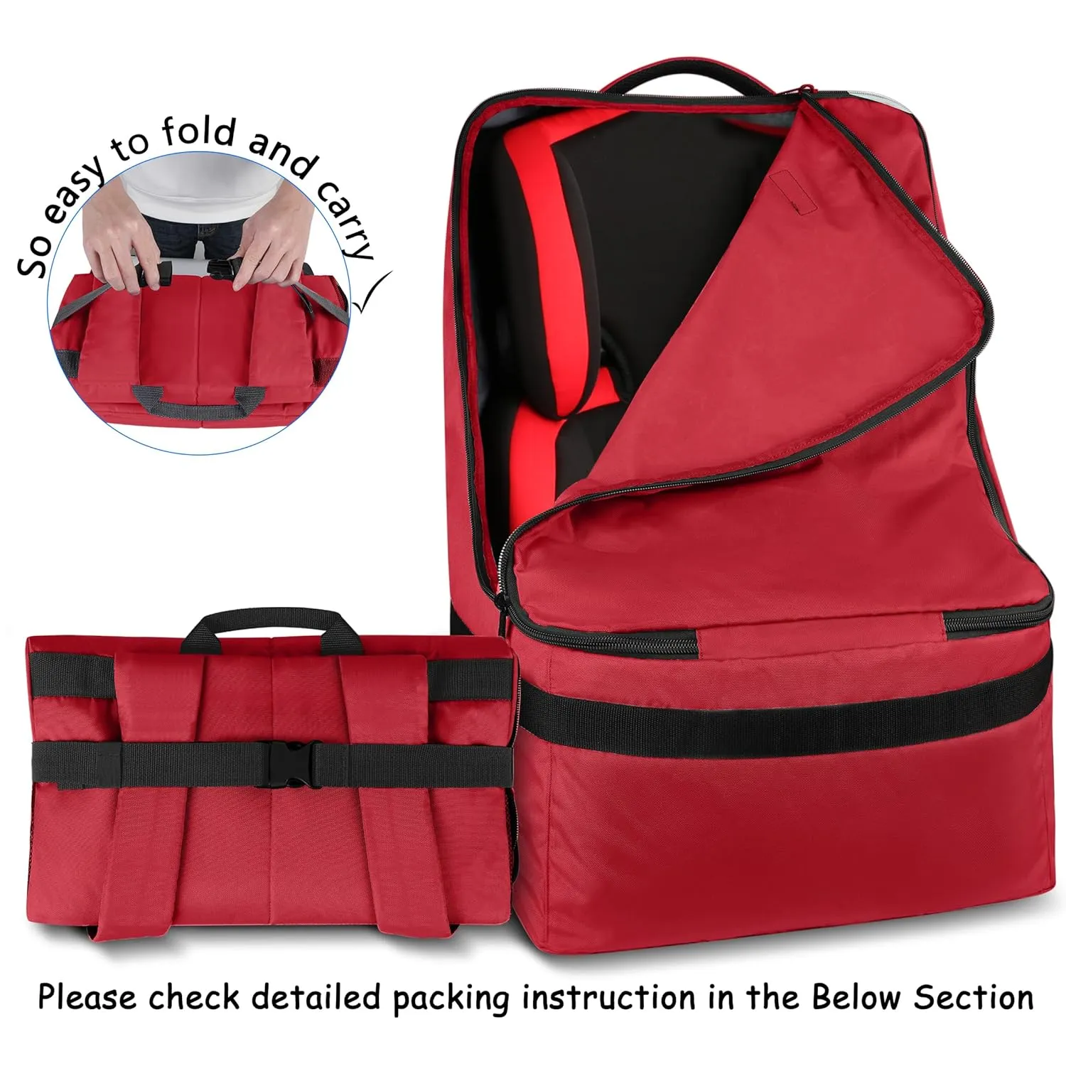 YOREPEK Car Seat Travel Bag, Padded Car Seats Backpack for Air Travel, Heavy Duty Carseat Travel Bag for Airplane, Airport Gate Check Bag (Red)