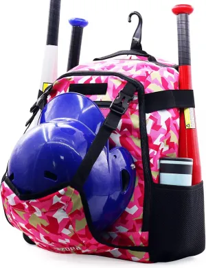 ZOEA Youth Baseball Bat Bag Backpack, T-Ball & Softball Equipment & Gear for Youth, Large Capacity Holds 2 Bats, Helmet, Gloves, Cleats, Helmet Holder and Includes Fence Hook