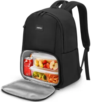 ZOMFELT Lunch Backpack for Women Men, 15.6 inch Laptop Backpack for School with Cooler Lunch Box, Flight Approved Carry on Backpack, Travel Backpack for College Work Nurse Teacher Picnics Gift, Black
