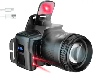 Zoomable LED Headlamp with 6 Modes & Motion Sensor, Rechargeable Head Lamp Motion Sensor Super Bright Headlamp with Red Light Flashlight for Running Camping (Black)