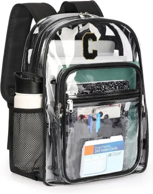 ZORFIN Clear Backpack for School: Large Clear Bookbag with Padded Straps - Heavy Duty PVC Transparent Backpack Black C