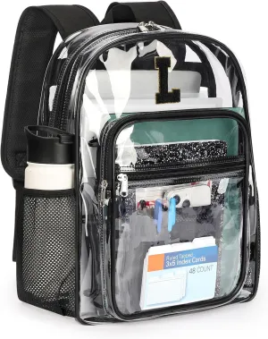ZORFIN Clear Backpack for School: Large Clear Bookbag with Padded Straps - Heavy Duty PVC Transparent Backpack Black L